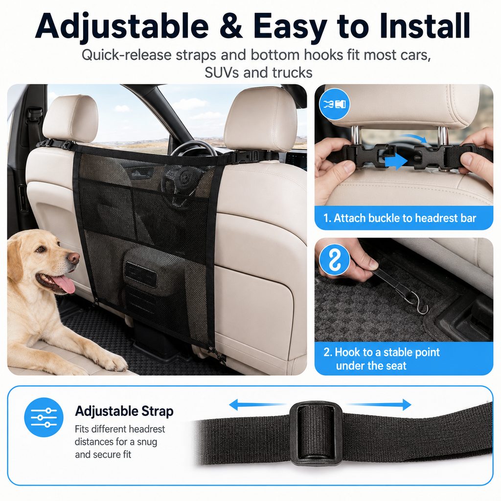 Paws in Awe Dog Car Barrier Mesh for Road Trips - Keep Pets in the Back Seat & Help Reduce Driver Distractions image 9