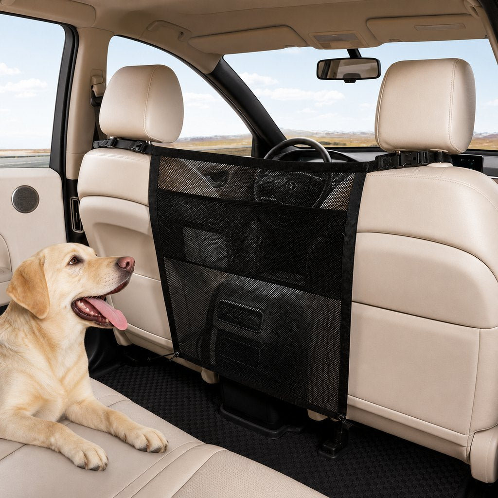 Paws in Awe Dog Car Barrier Mesh for Road Trips - Keep Pets in the Back Seat & Help Reduce Driver Distractions image 1