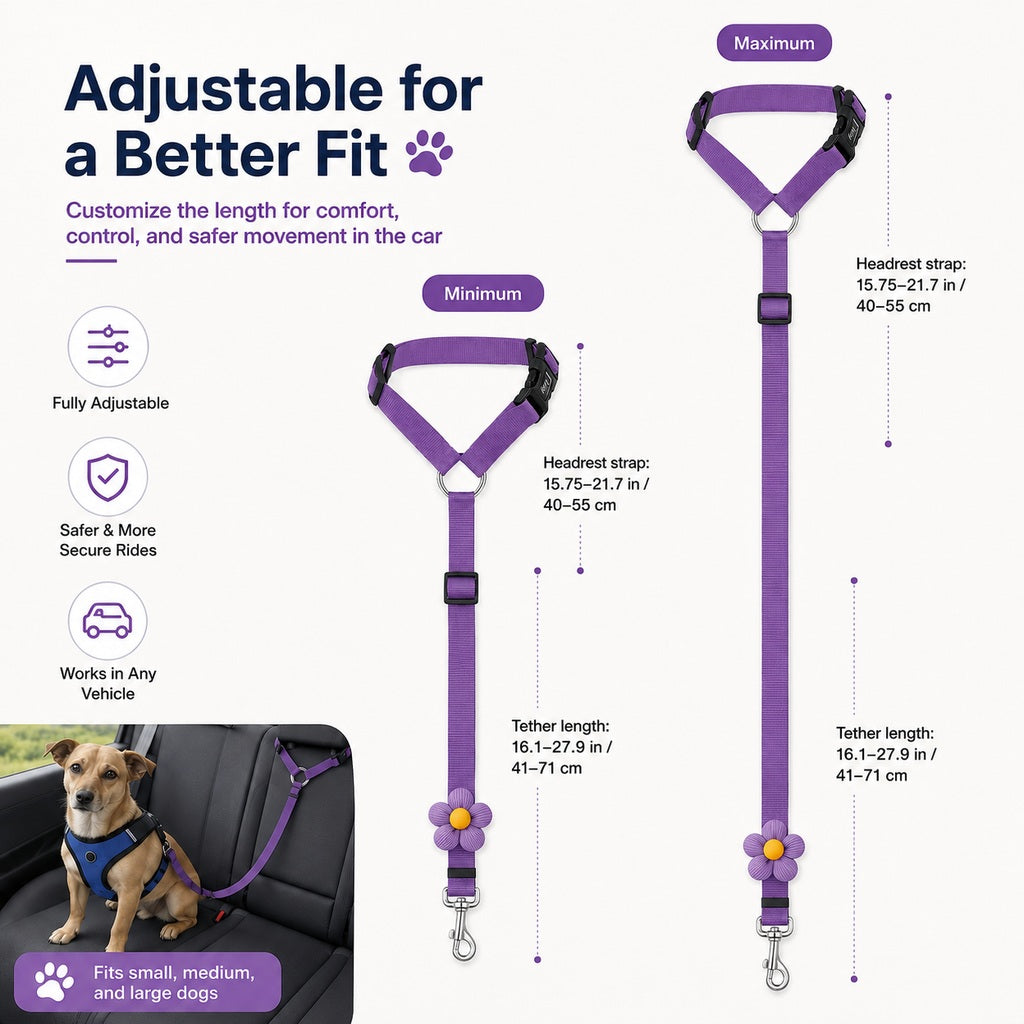 Paws in Awe Adjustable Dog Car Seat Belt for Back Seat Travel - Helps Keep Pets Secure & Reduce Driver Distraction image 10
