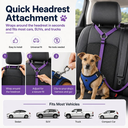 Paws in Awe Adjustable Dog Car Seat Belt for Back Seat Travel - Helps Keep Pets Secure & Reduce Driver Distraction image 5