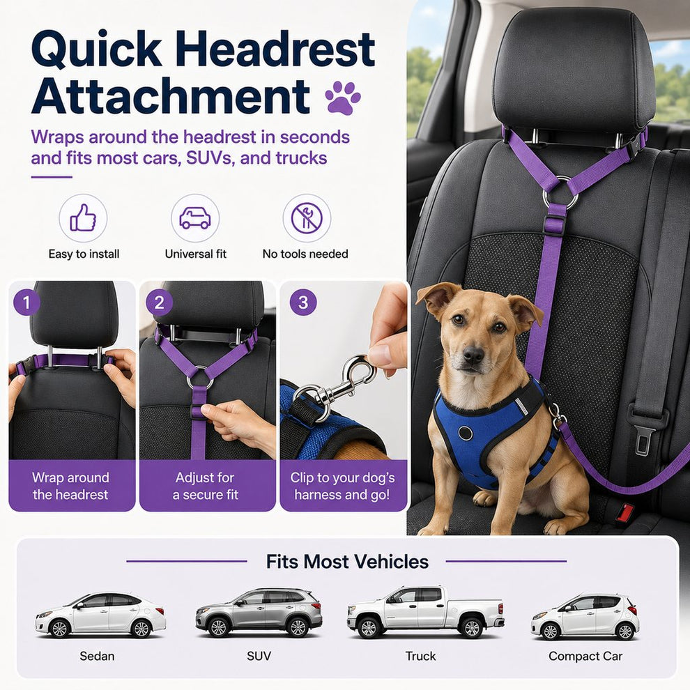 Paws in Awe Adjustable Dog Car Seat Belt for Back Seat Travel - Helps Keep Pets Secure & Reduce Driver Distraction image 5