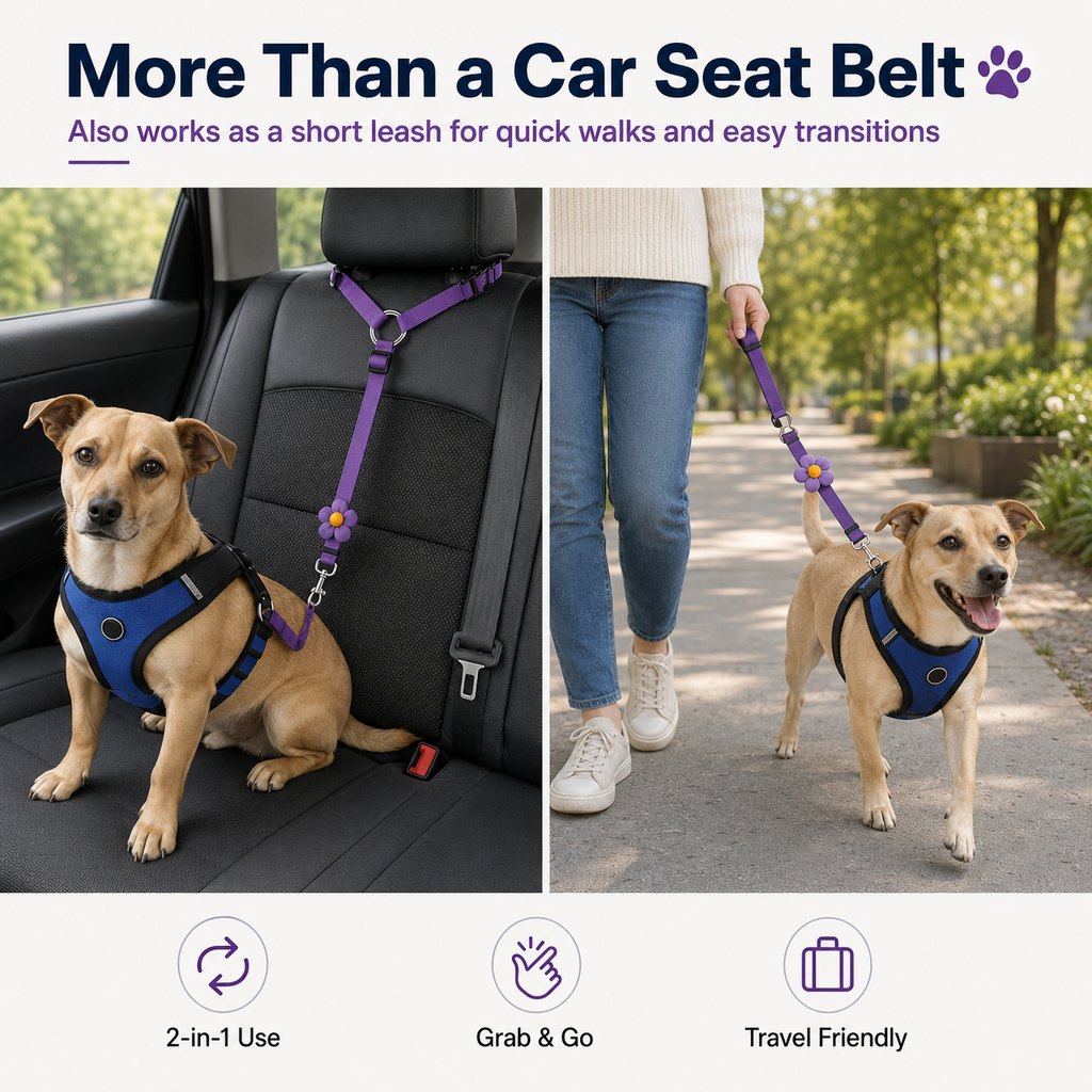 Paws in Awe Adjustable Dog Car Seat Belt for Back Seat Travel - Helps Keep Pets Secure & Reduce Driver Distraction image 4