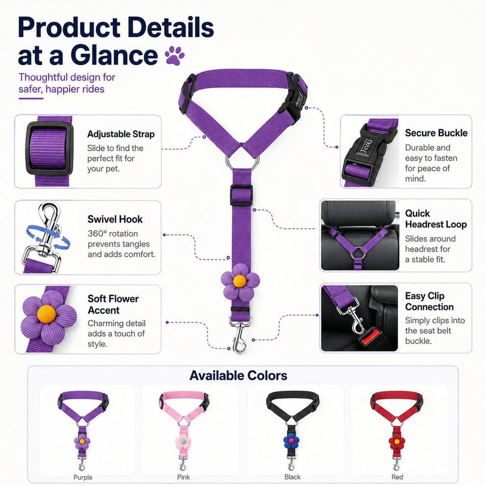 Paws in Awe Adjustable Dog Car Seat Belt for Back Seat Travel - Helps Keep Pets Secure & Reduce Driver Distraction image 9