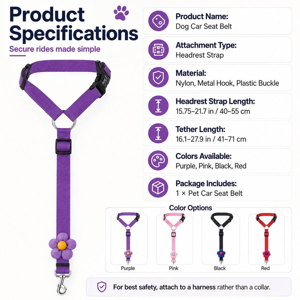 Paws in Awe Adjustable Dog Car Seat Belt for Back Seat Travel - Helps Keep Pets Secure & Reduce Driver Distraction image 7