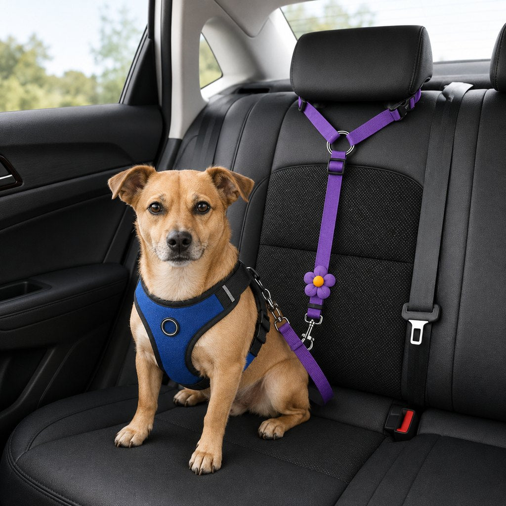 Paws in Awe Adjustable Dog Car Seat Belt for Back Seat Travel - Helps Keep Pets Secure & Reduce Driver Distraction image 1