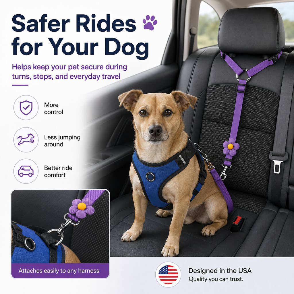 Paws in Awe Adjustable Dog Car Seat Belt for Back Seat Travel - Helps Keep Pets Secure & Reduce Driver Distraction image 2