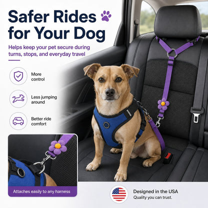 Paws in Awe Adjustable Dog Car Seat Belt for Back Seat Travel - Helps Keep Pets Secure & Reduce Driver Distraction image 2