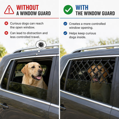 Rear car window comparison with and without dog window guard
