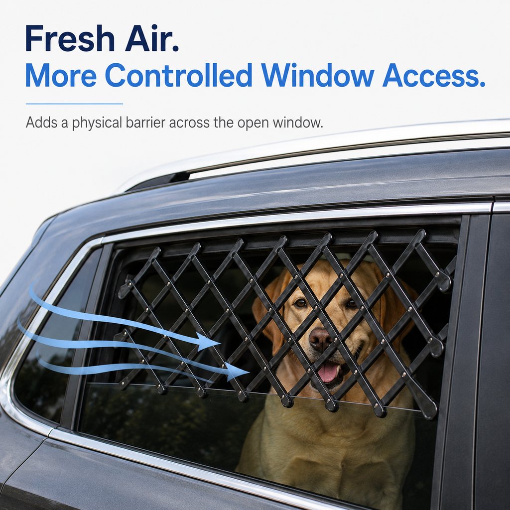 Dog car window guard creates more controlled window access
