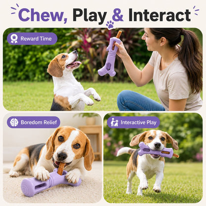 Dog chew stick holder for reward time, boredom relief, and interactive play.