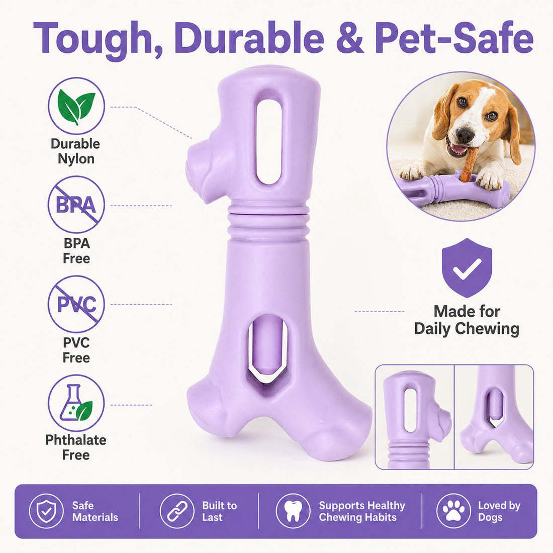 Purple durable nylon dog chew stick holder for daily chewing and reward time.