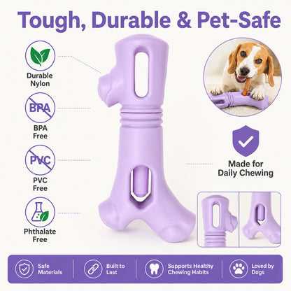 Purple durable nylon dog chew stick holder for daily chewing and reward time.