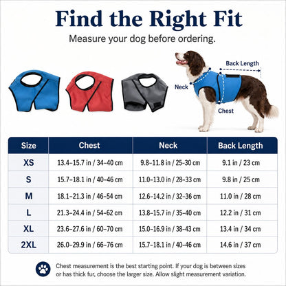 Dog comfort wrap vest size guide XS to 2XL
