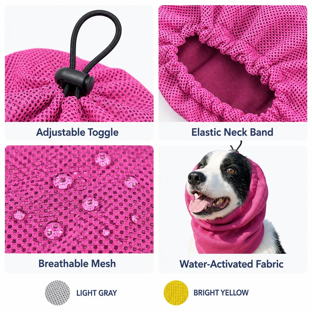 Paws in Awe Water-Activated Dog Cooling Snood for Summer Walks - Lightweight Neck & Ear Cooler for Hot Weather, Beach Days & Long-Fur Dogs image 9