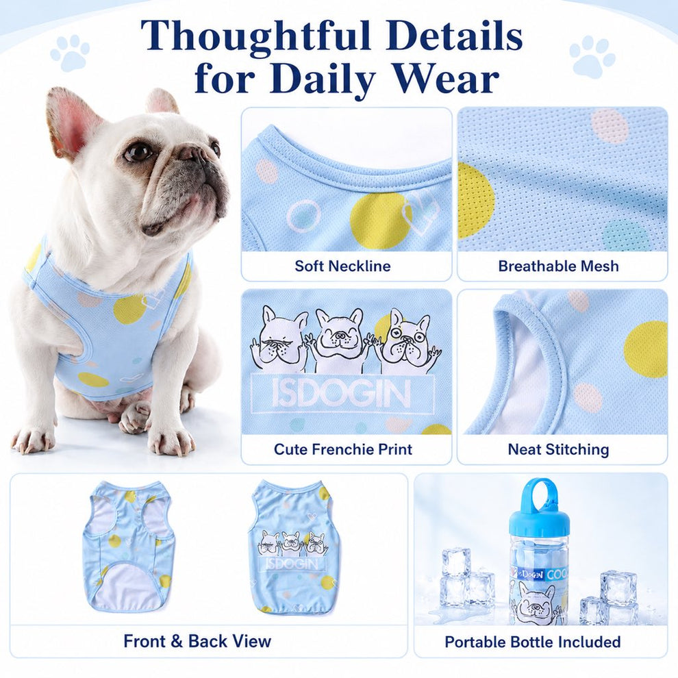 Pink wet to cool dog vest for French Bulldogs and pugs