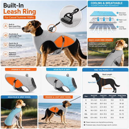 Paws in Awe Dog Cooling Vest for Summer Walks - Wet-to-Cool Lightweight Jacket with Leash Ring for Hot Weather Outdoor Comfort image 7