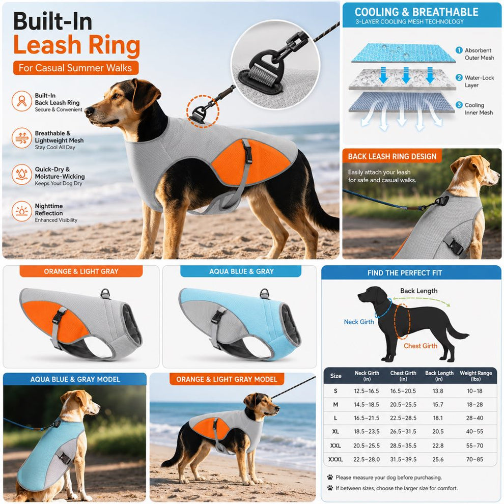 Paws in Awe Dog Cooling Vest for Summer Walks - Wet-to-Cool Lightweight Jacket with Leash Ring for Hot Weather Outdoor Comfort image 7
