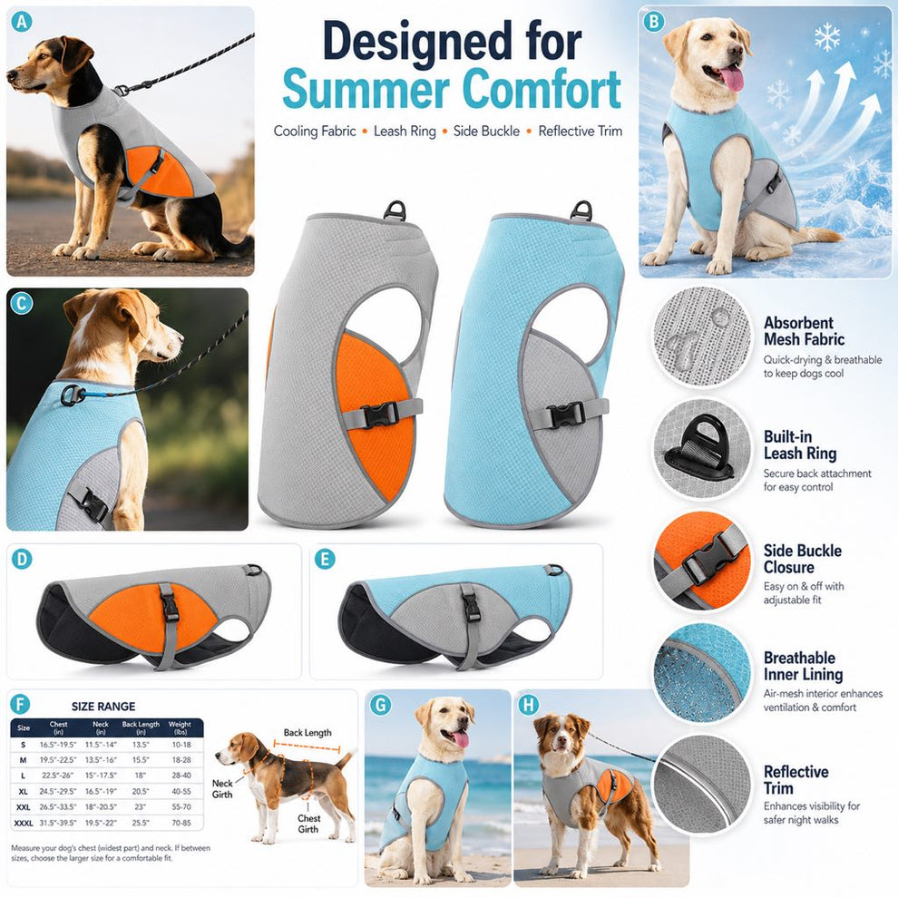 Paws in Awe Dog Cooling Vest for Summer Walks - Wet-to-Cool Lightweight Jacket with Leash Ring for Hot Weather Outdoor Comfort image 9