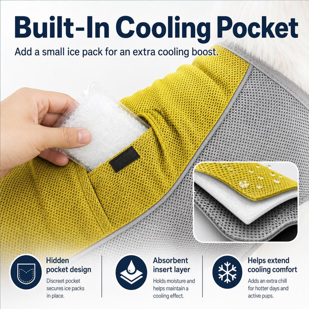 Paws in Awe Water-Activated Dog Cooling Vest for Summer Walks & Hikes - Breathable Heat-Relief Vest with Ice Pack Pocket image 7