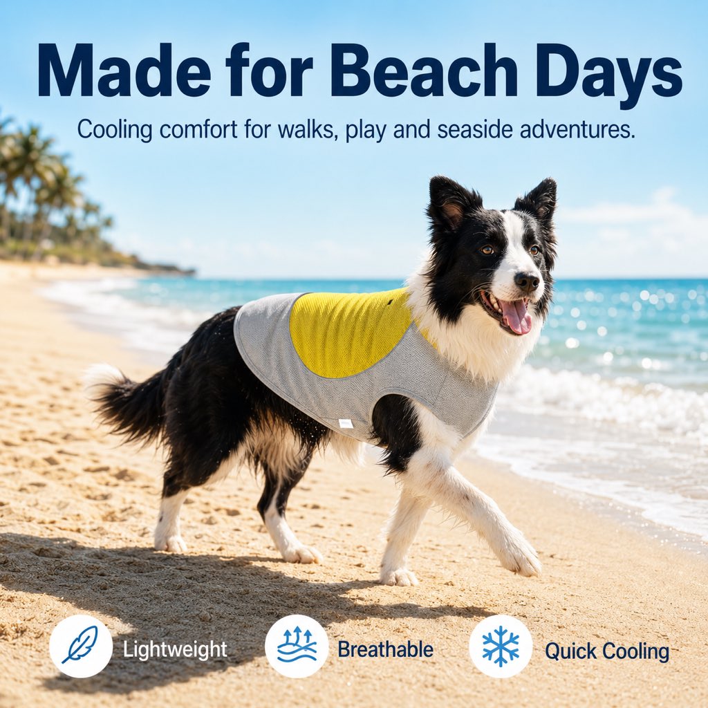 Paws in Awe Water-Activated Dog Cooling Vest for Summer Walks & Hikes - Breathable Heat-Relief Vest with Ice Pack Pocket image 2