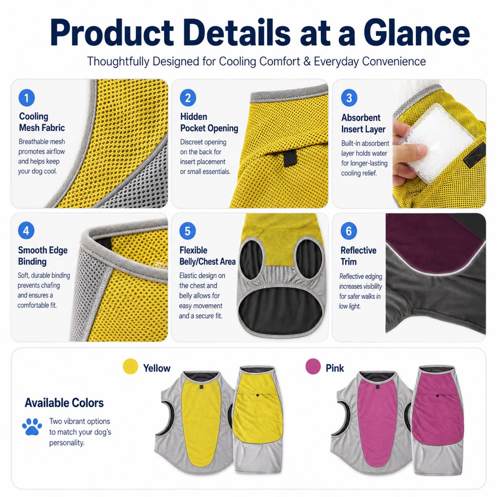 Paws in Awe Water-Activated Dog Cooling Vest for Summer Walks & Hikes - Breathable Heat-Relief Vest with Ice Pack Pocket image 4