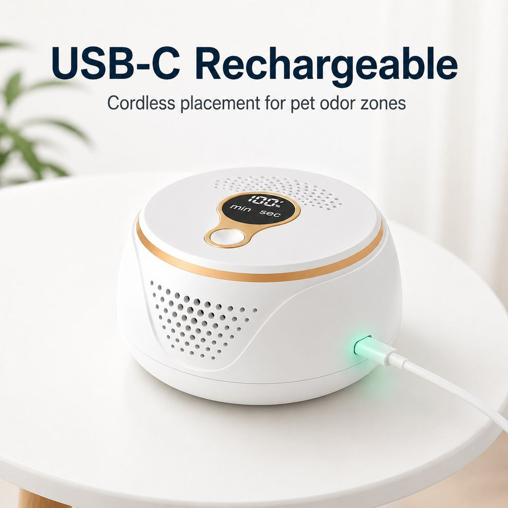 Rechargeable pet odor deodorizer for dog crate and litter box areas