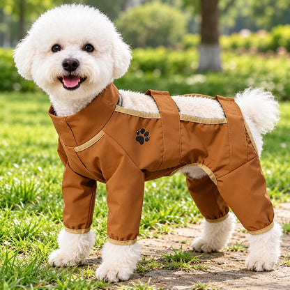 Caramel brown four-leg dog dust protection suit for outdoor walks