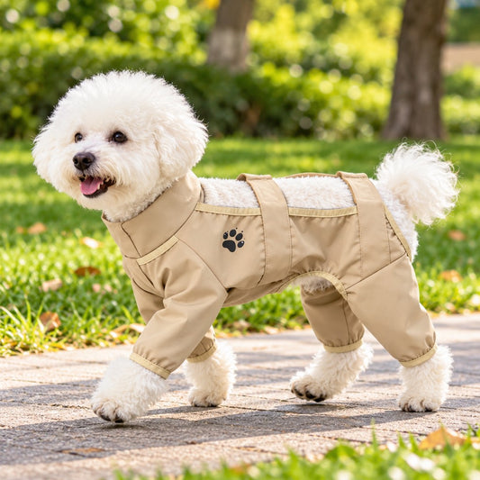 Khaki four-leg dog dust protection suit for outdoor walks