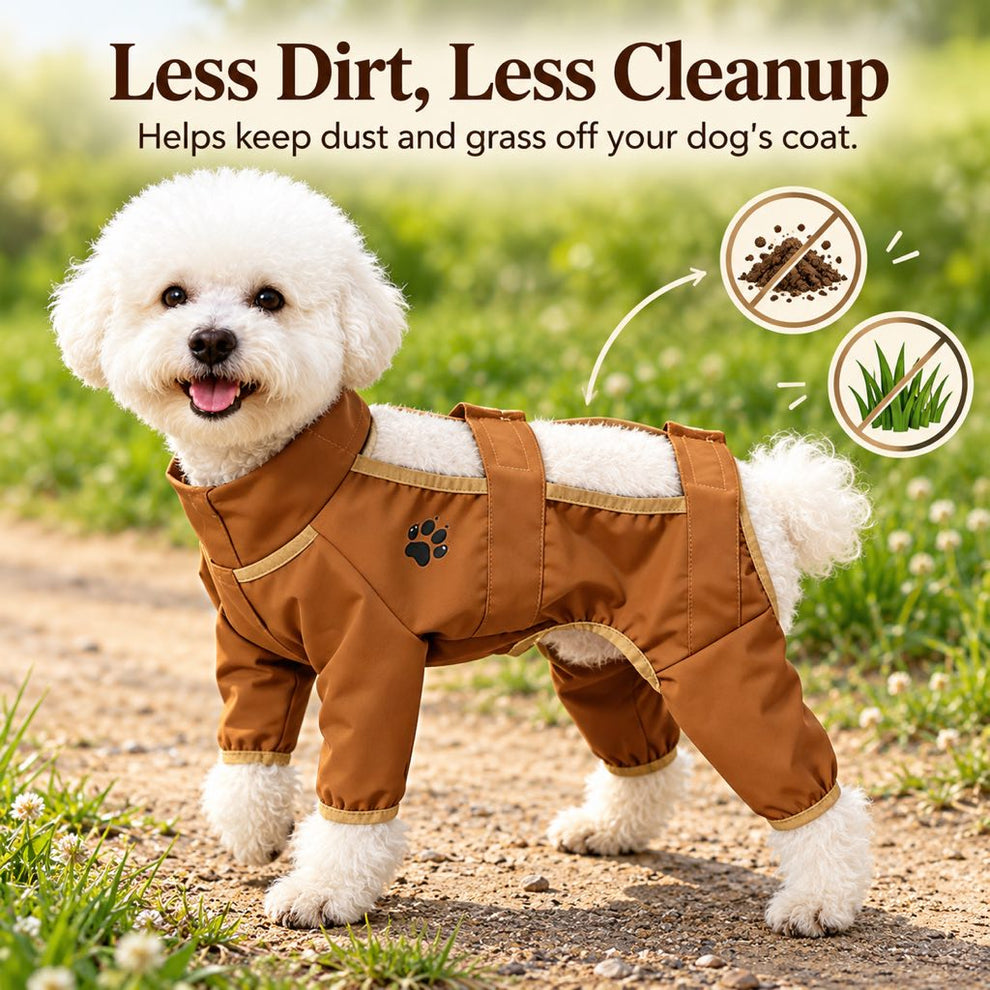 Caramel brown dog dust suit for cleaner outdoor walks