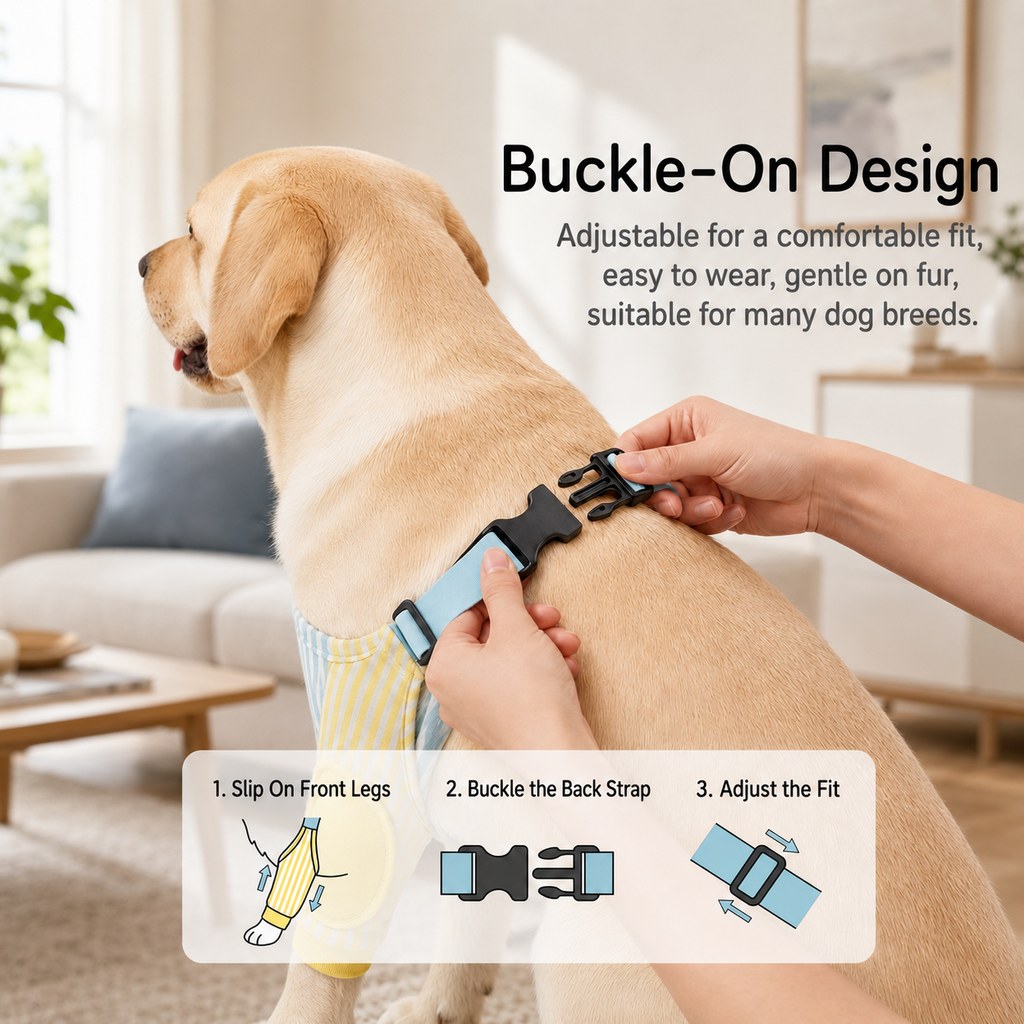 Dog elbow protector sleeves adjustable buckle-on back strap design