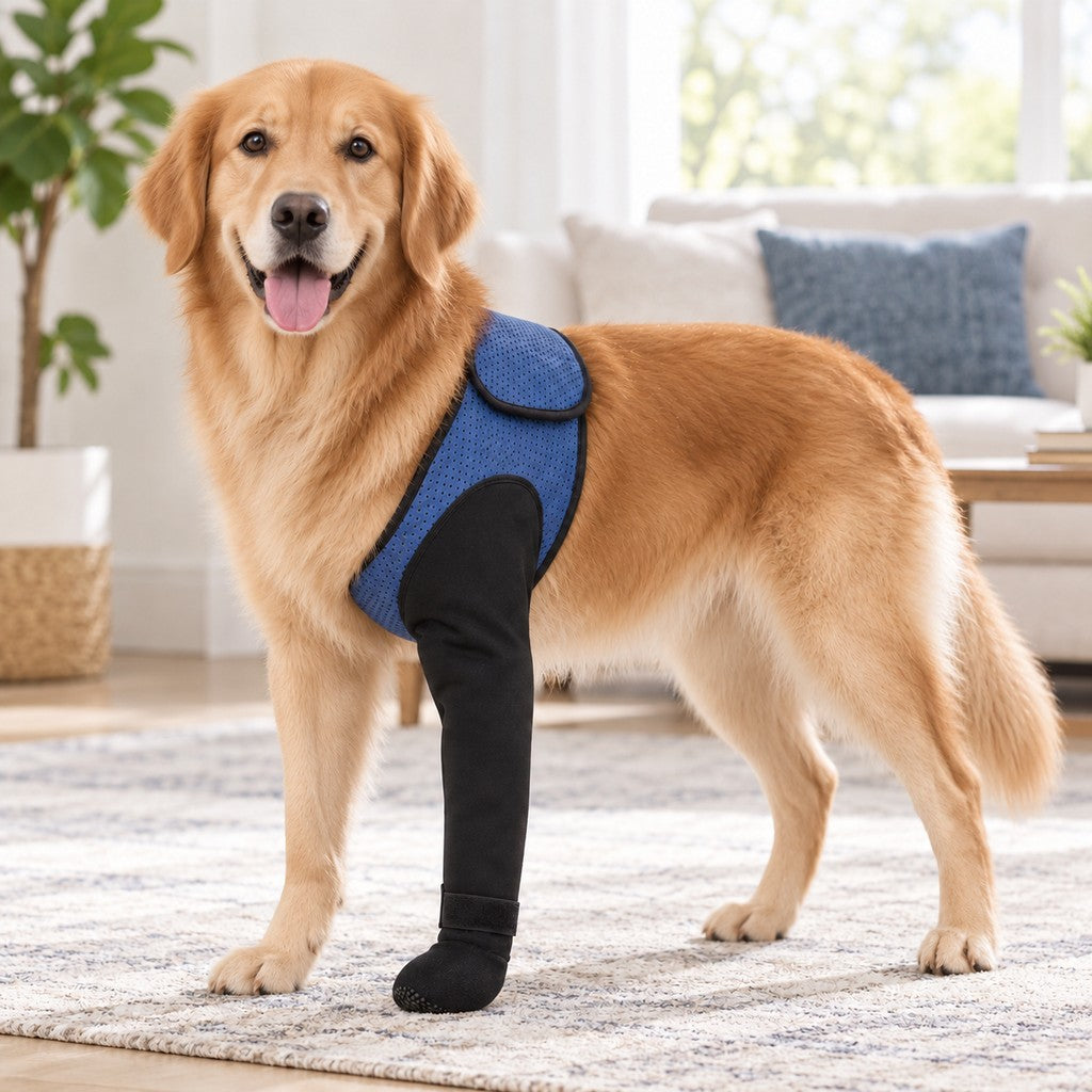 Dog front leg support brace with anti-lick protective sleeve