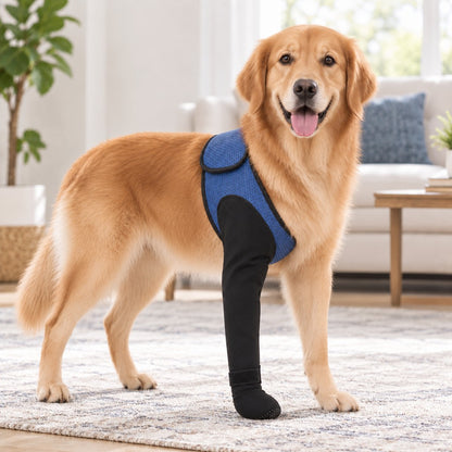 Blue and black dog front leg support brace for the left front leg