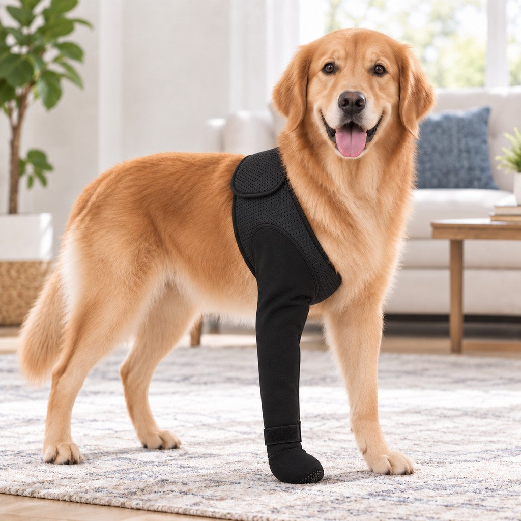 Black dog front leg support brace for the left front leg