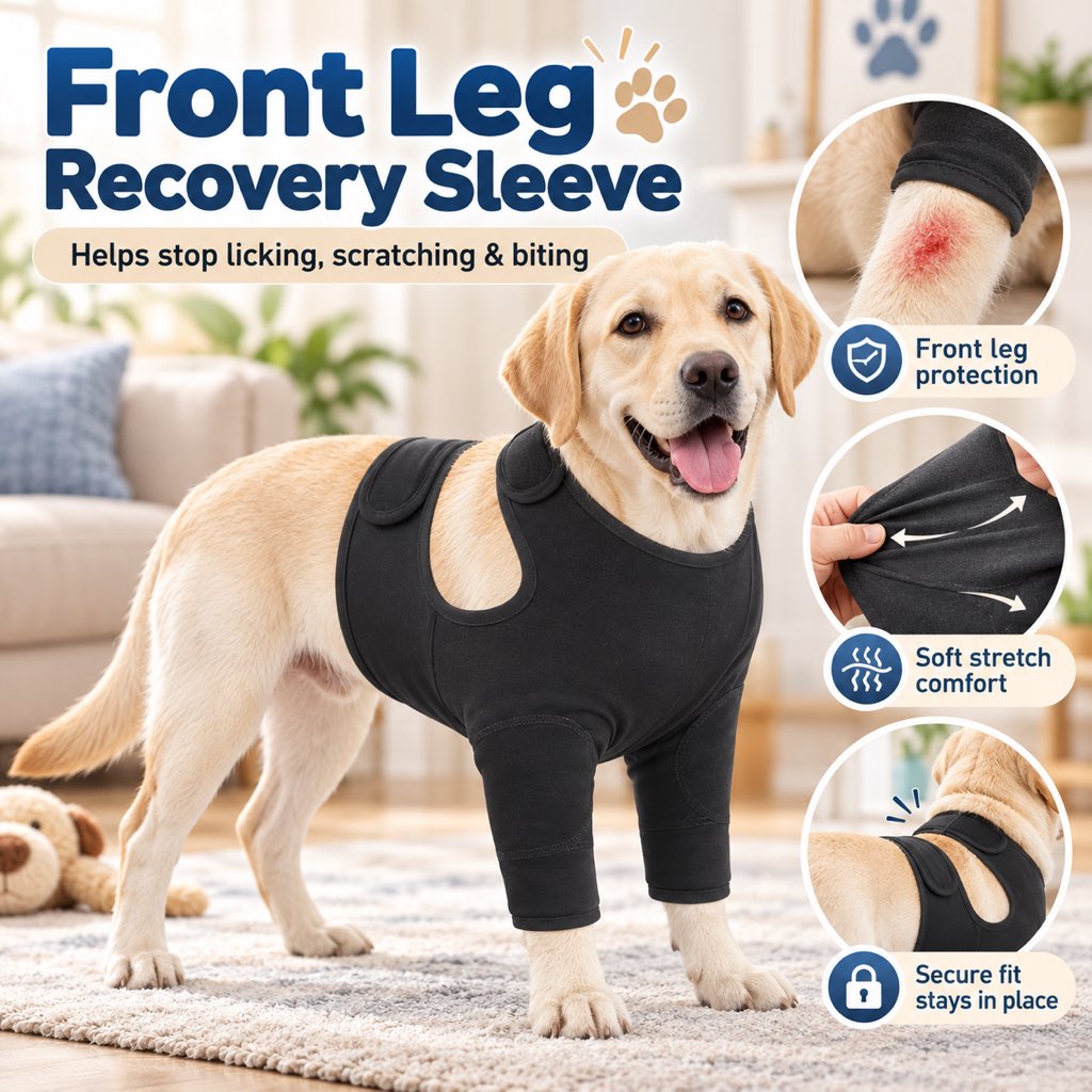 Black double-front-leg recovery sleeve coverage and features