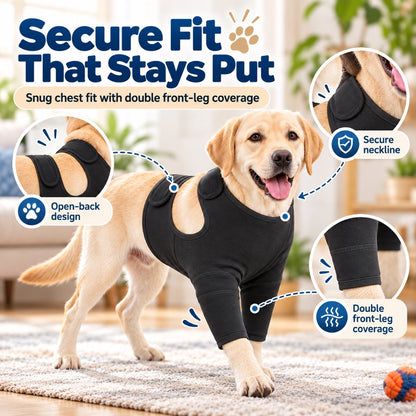 Secure fit and open-back design of the dog recovery sleeve