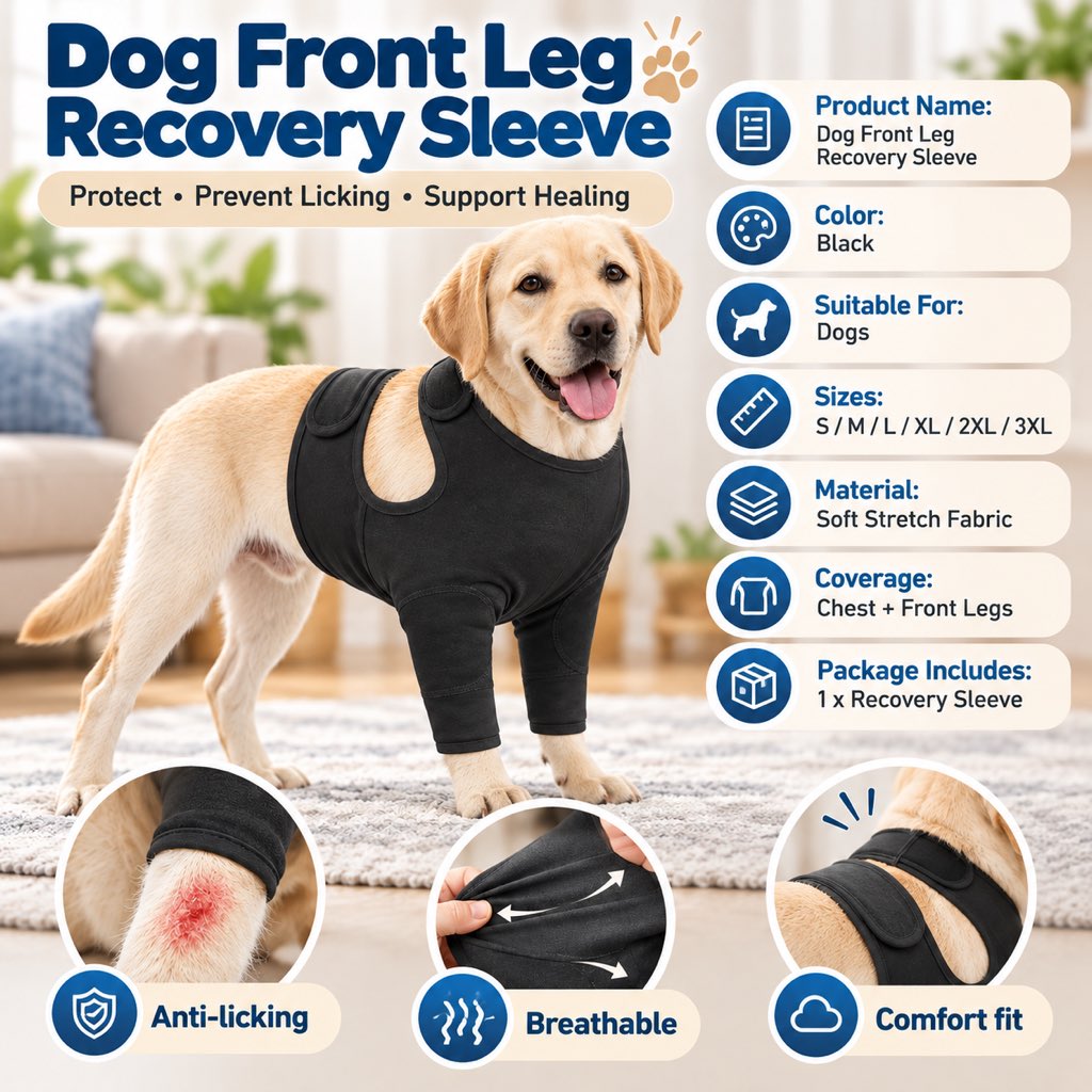Black double-front-leg dog recovery sleeve product specifications