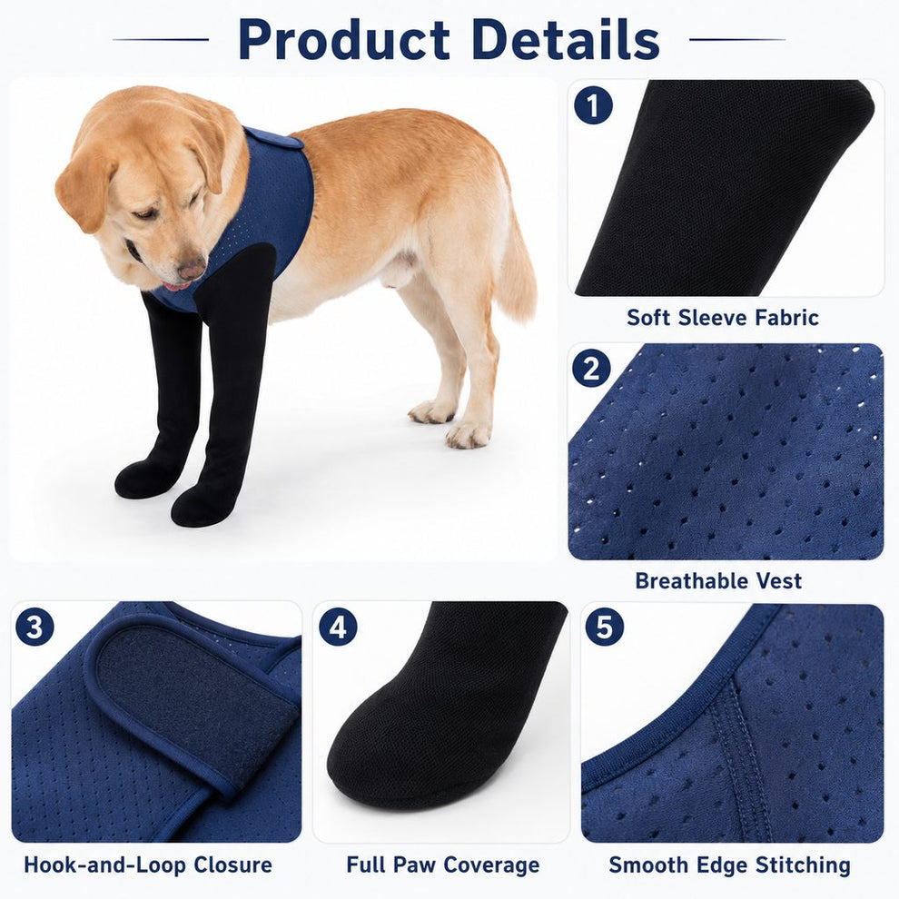 Paws in Awe PawGuard Dual Front Leg Recovery Sleeves for Dogs - Cone-Free Anti-Lick Protection for Post-Surgery, Scratching & Sensitive Front Legs image 9