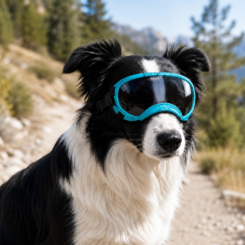 Blue and black speckle photochromic dog goggles