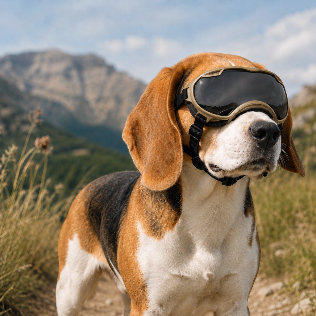 Khaki outdoor dog goggles lifestyle image