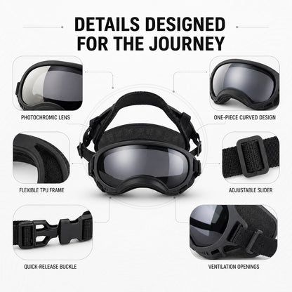 Dog goggles product detail collage