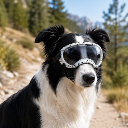 White and black speckle photochromic dog goggles