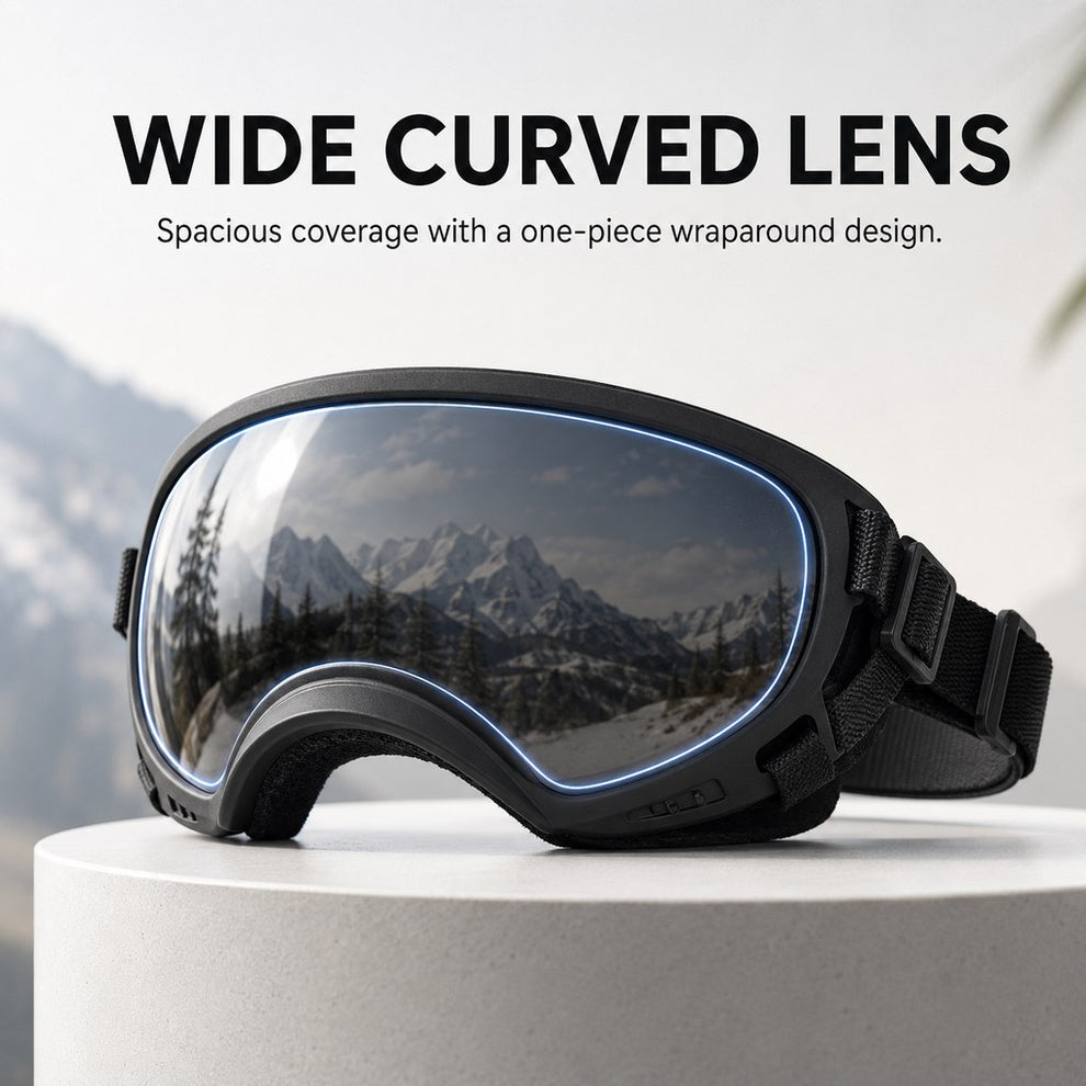Dog goggles wide curved lens feature