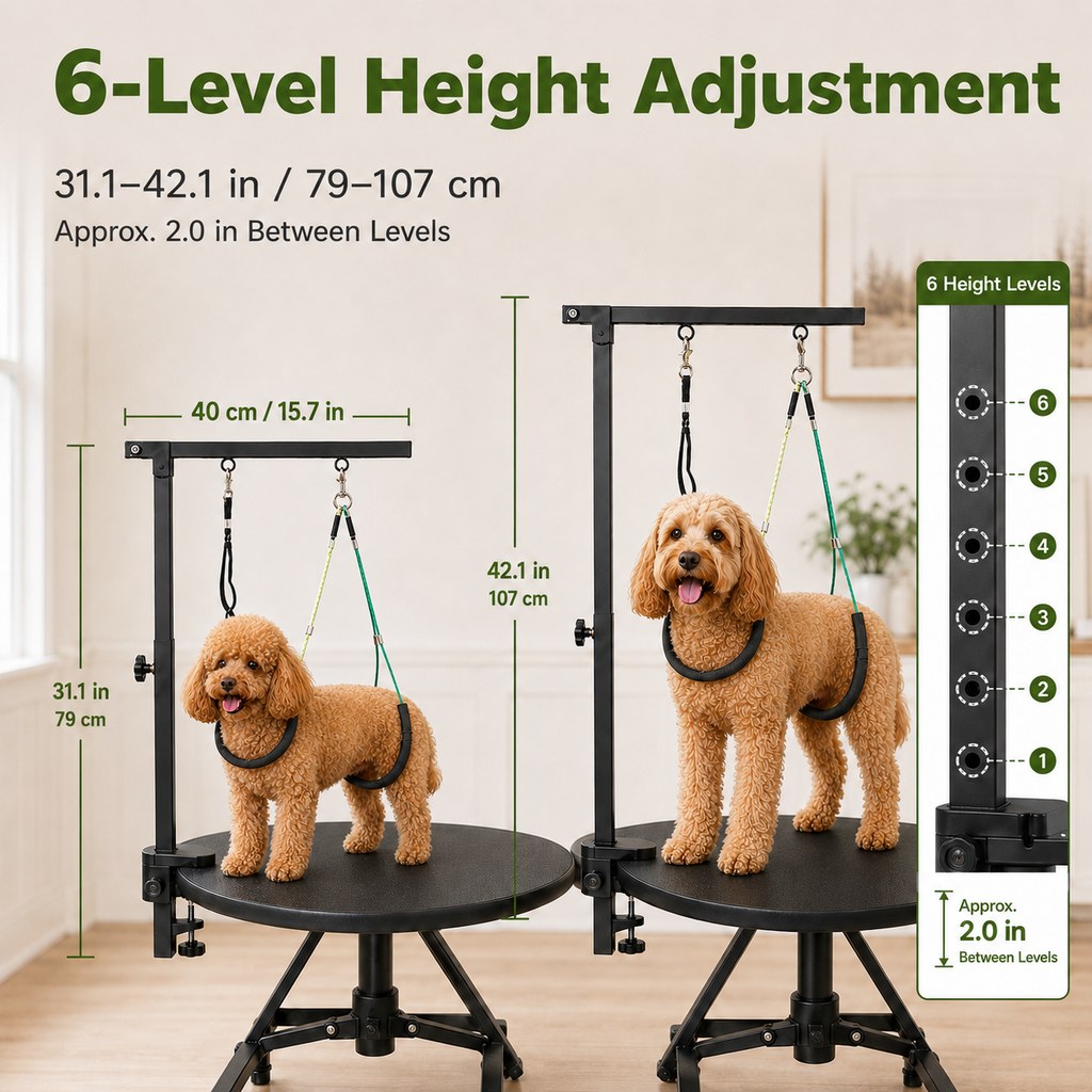 Six level height adjustment dog grooming arm kit
