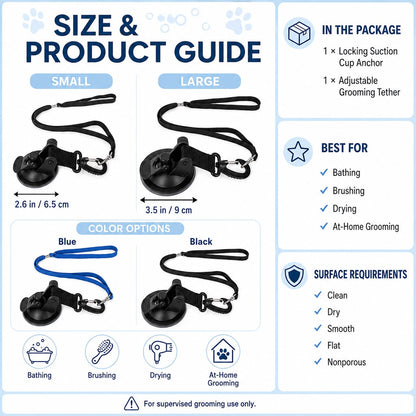 Dog grooming suction cup tether size and product guide