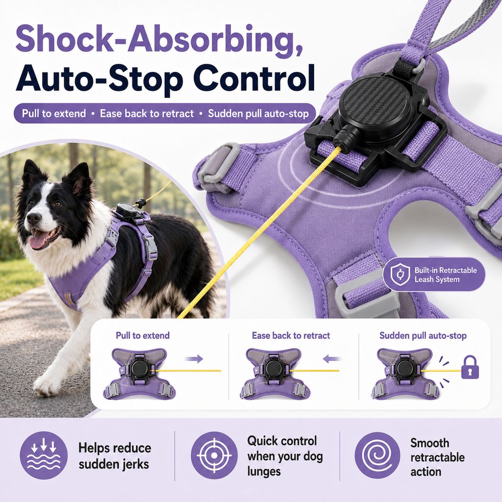 Paws in Awe 2-in-1 No Pull Dog Harness with Built-in Retractable Leash - Safe & Comfortable Control for Daily Walks & Outdoor Adventures image 6
