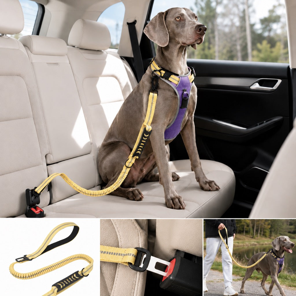 Paws in Awe Reflective Dog Car Seat Belt Leash for Backseat Travel & Daily Walks - Shock-Absorbing Bungee Tether to Help Reduce Pulling & Driver Distraction image 12