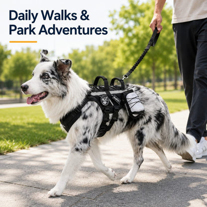 Outdoor dog harness and bungee leash set for walking and hiking