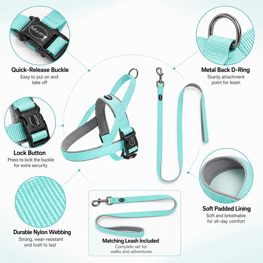 Paws in Awe Quick-Fit Lightweight Dog Harness & Leash Set for Daily Walks - No-Choke Step-In Comfort with Secure Buckle & Back Control Handle image 9
