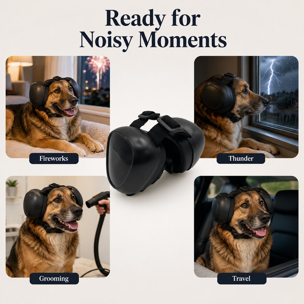 Paws in Awe Dog Noise-Reducing Ear Muffs for Fireworks, Thunderstorms & Grooming - Adjustable Anxiety Comfort Ear Protection for Medium & Large Dogs image 7