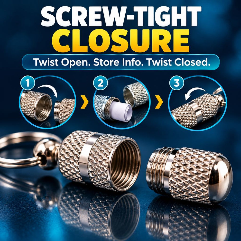 Screw-open closure for dog ID contact capsule